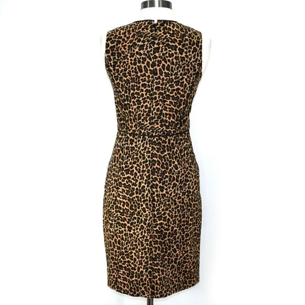 J. CREW Sheath Dress in Leopard Bi-Stretch Cotton- Size‎ 0- Color Leopard Print